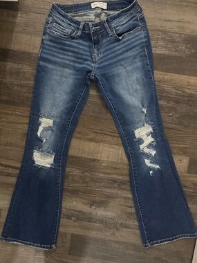 BKE Dark Blue Distressed Flare Jeans